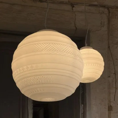 Braille Pendant, 25 cm, White Textured Glass with Black Base, E14, Triac Dim, IP20
