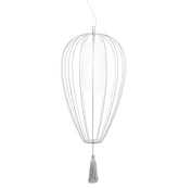 Cell Pendant Lamp, Tall, 58 cm H, White Metal with White Linen and White Tassel, E27, IP20