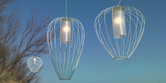 Cell Pendant Lamp, Tall, 88 cm H, White Metal with White Poly, E27, IP65