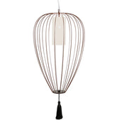 Cell Pendant Lamp, Tall, 88 cm H, Bronze Metal with White Linen and Black Tassel, E27, IP20