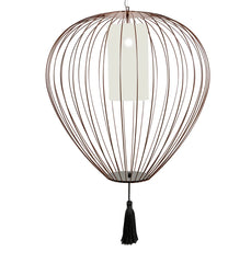 Cell Pendant Lamp, Wide, 89 cm H, Bronze Metal with White Linen and Black Tassel, E27, IP20 (Copy)
