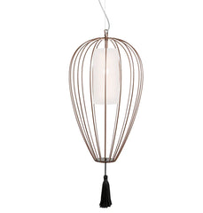 Cell Pendant Lamp, Tall, 58 cm H, Bronze Metal with White Linen and Black Tassel, E27, IP20