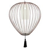 Cell Pendant Lamp, Wide, 59 cm H, Bronze Metal with White Linen and Black Tassel, E27, IP20