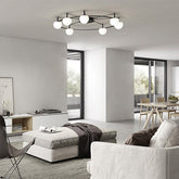 Circ Round Ceiling, 7 Lights, White Glass with Gold Hardware, Surface Mount, LED, Triac Dim, IP20