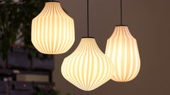 Circus pendant light, white filigree handblown glass, oblong, E27, Triac Dim, IP20