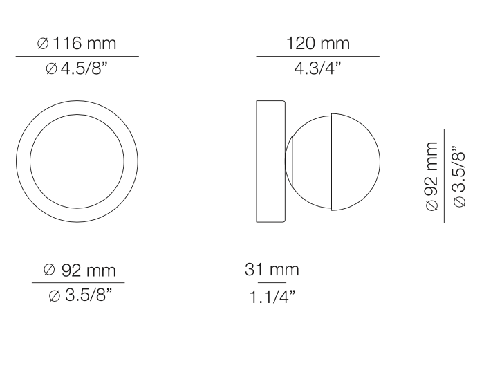 Alfi Wall Light, White Glass with Front Gold Cap, LED, Surface, On/Off, IP20