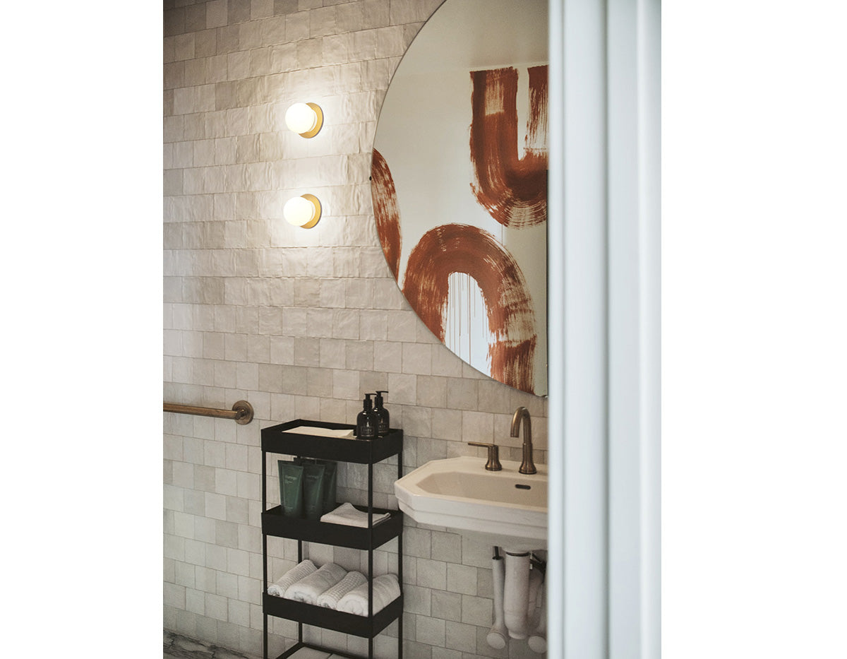 Alfi Wall Light, White Glass with Tilted Gold Cap, LED, Surface, On/Off, IP20