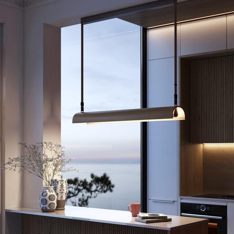 Aluet Linear Double Pendant, 203 cm, Ash Wood, Indirect Only, LED, 70W, Triac Dim, IP20