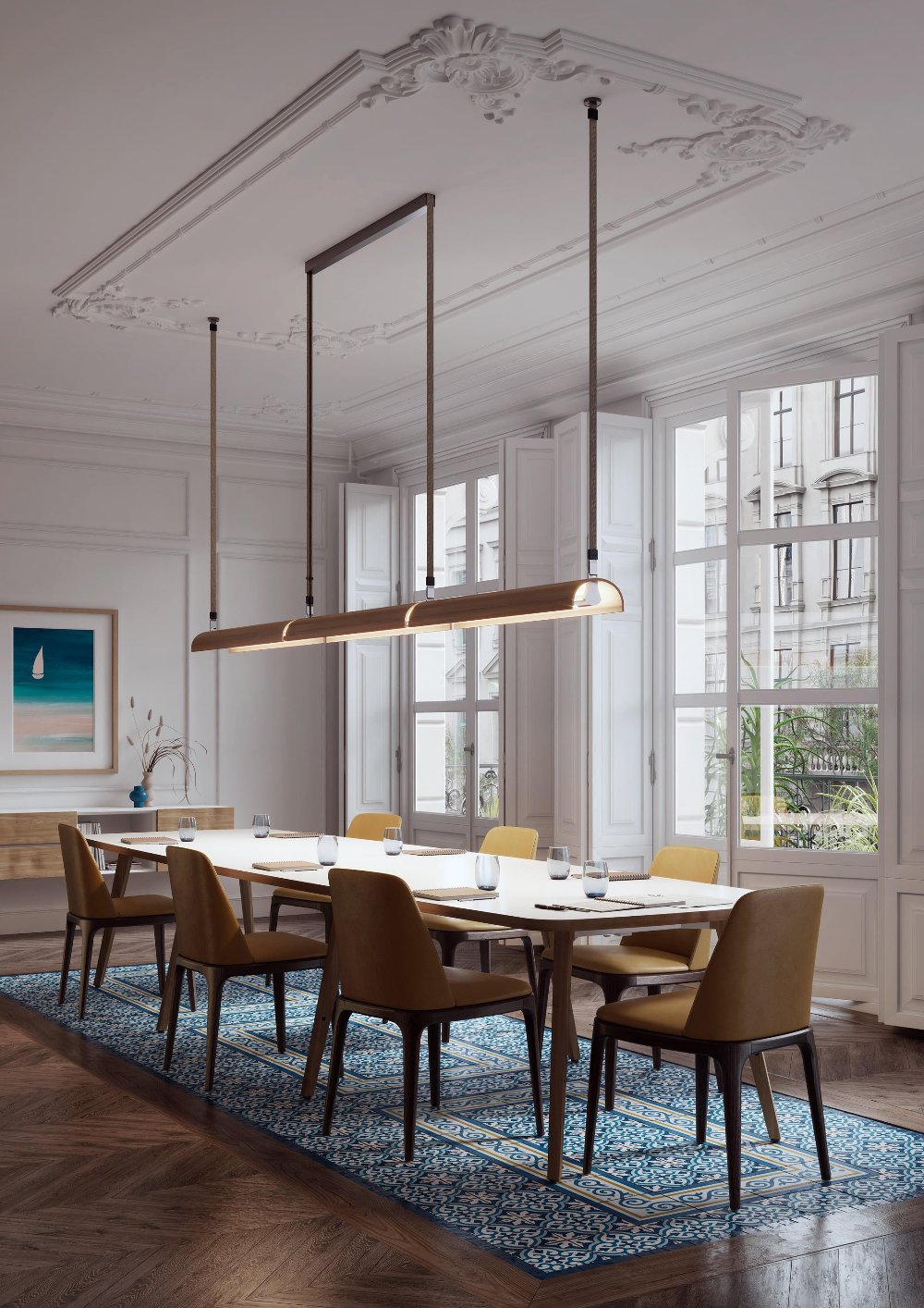 Aluet Linear Pendant, 203 cm, Ash Wood, Direct and Indirect, LED, 81.6W, Triac Dim, IP20