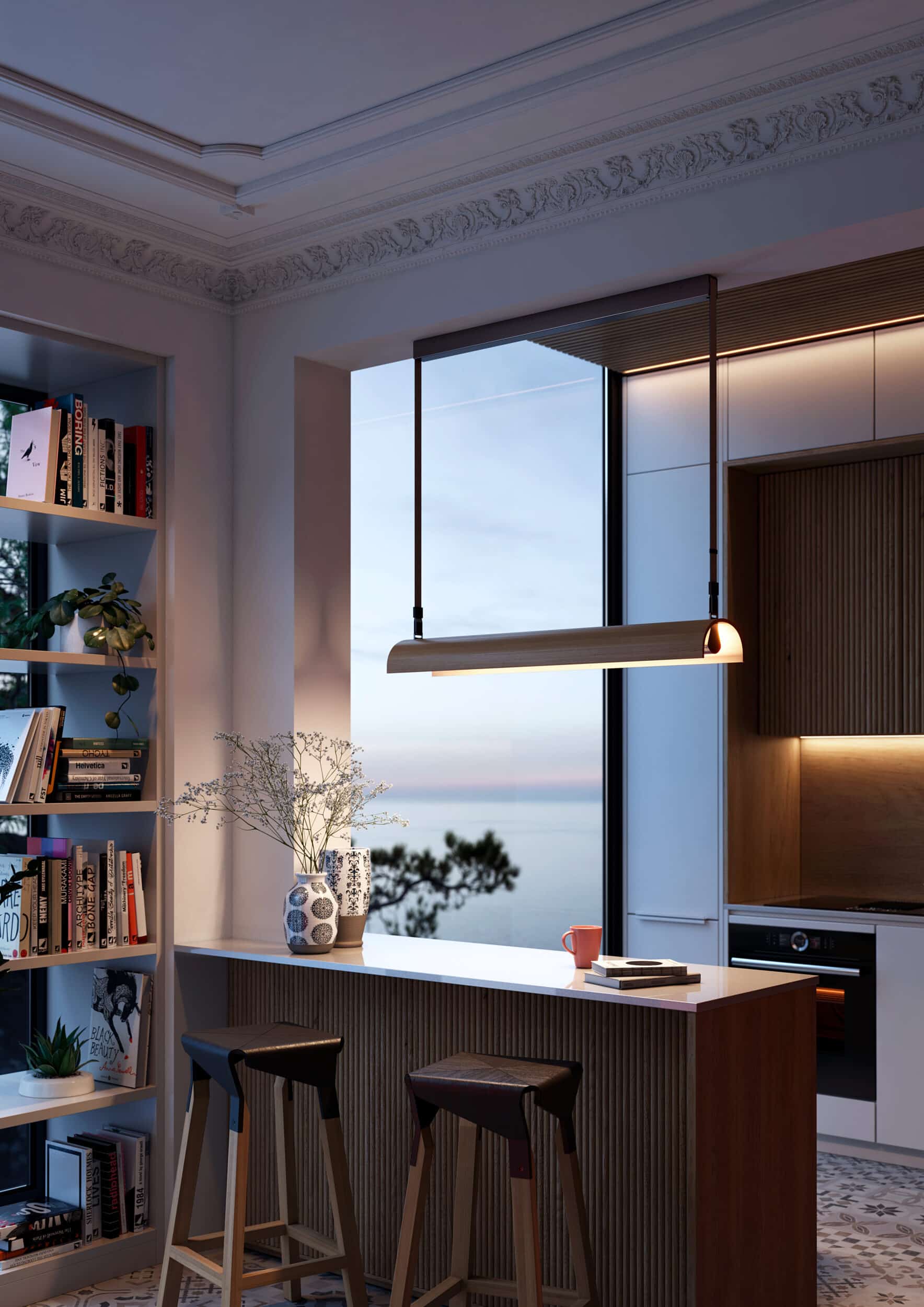 Aluet Linear Pendant, 203 cm, Ash Wood, Direct and Indirect, LED, 81.6W, Triac Dim, IP20
