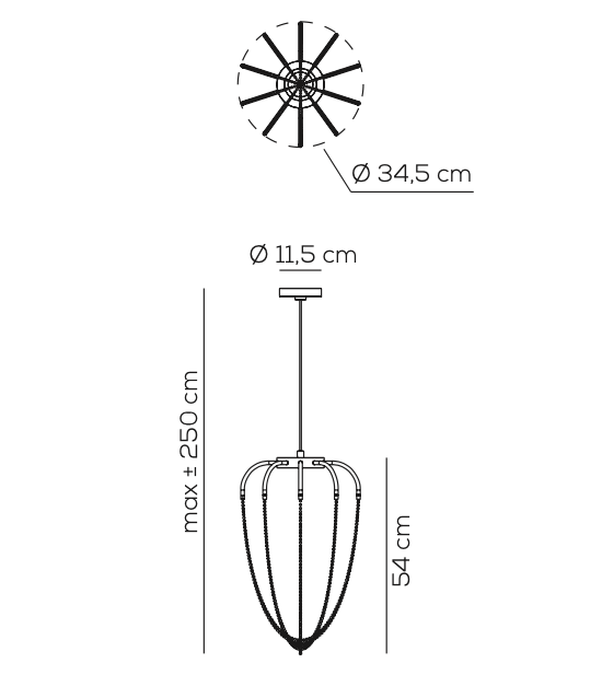 Alysoid Pendant with Brass Beads, 34.5 cm ø x 54, LED, Phase Dim, IP20