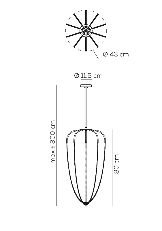 Alysoid Pendant with Brass Beads, 43 cm ø x 80, LED, Phase Dim, IP20