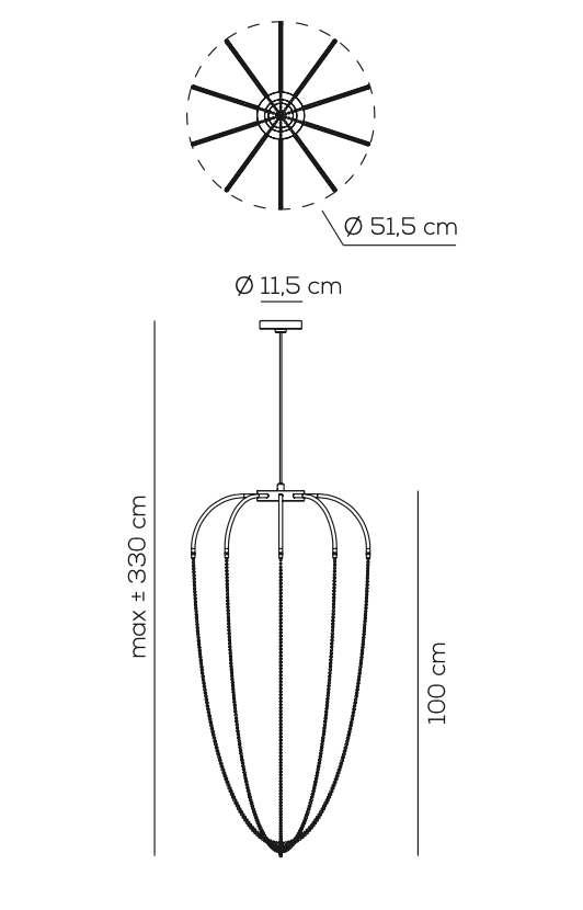 Alysoid Pendant with Brass Beads, 51.5 cm ø x 100, LED, Phase Dim, IP20