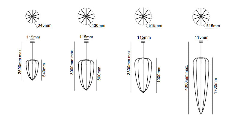Alysoid Pendant with Black Nickel Beads, 43 cm ø x 80, LED, Phase Dim, IP20