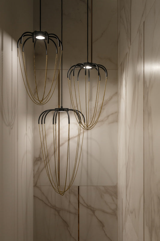 Alysoid Pendant with Black Nickel Beads, 34.5 cm ø x 54, LED, Phase Dim, IP20