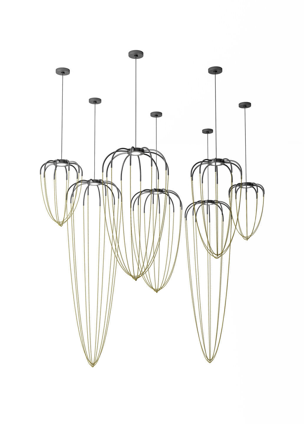 Alysoid Pendant with Brass Beads, 34.5 cm ø x 54, LED, Phase Dim, IP20