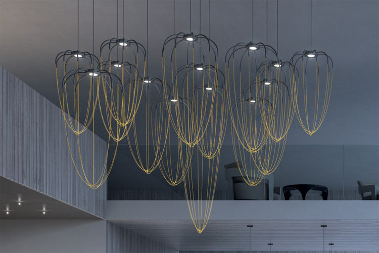 Alysoid Pendant with Brass Beads, 34.5 cm ø x 54, LED, Phase Dim, IP20
