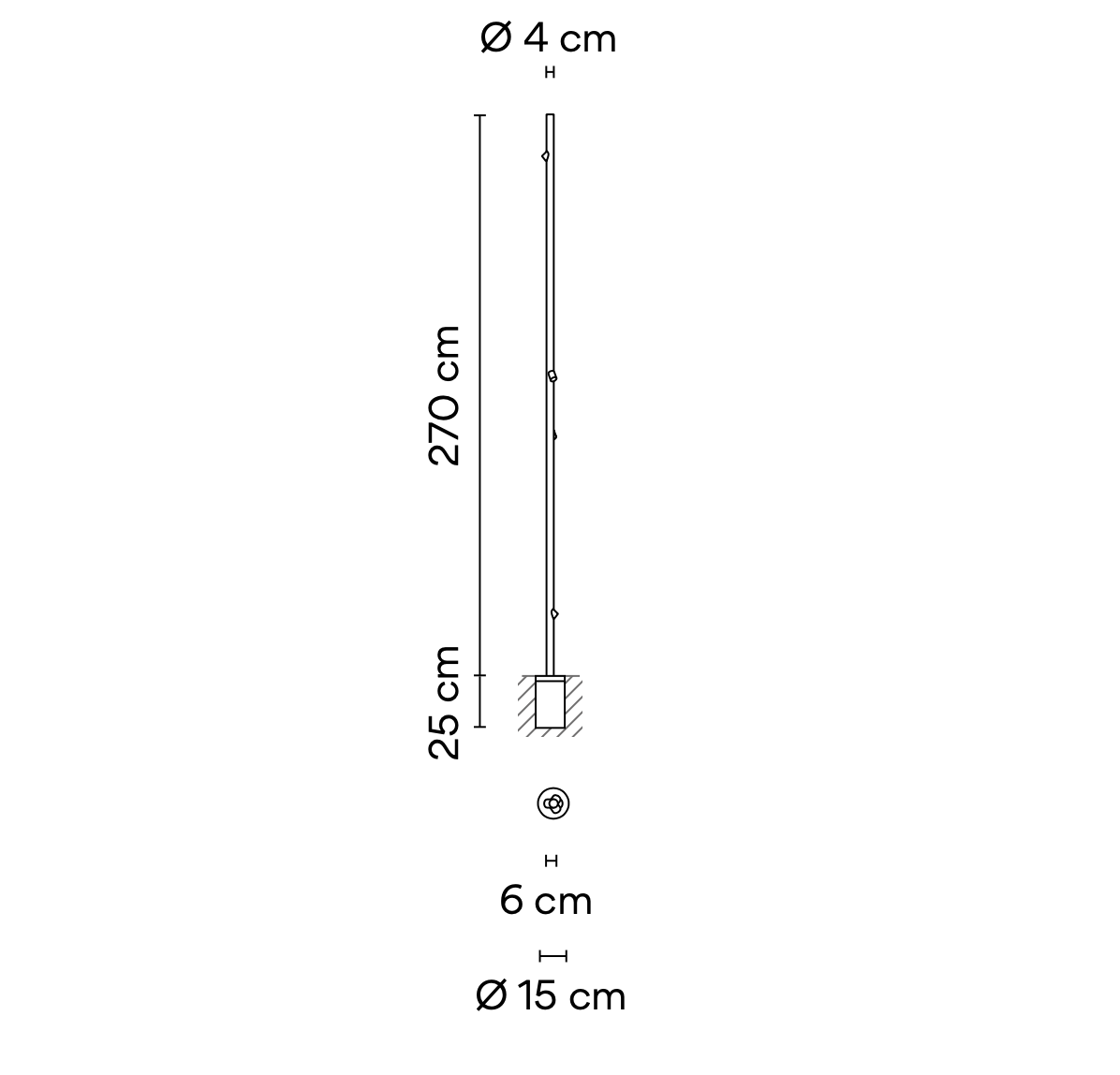 Bamboo Floor, 4 Beam, Oxide, LED, 8.4W, On/Off, IP66
