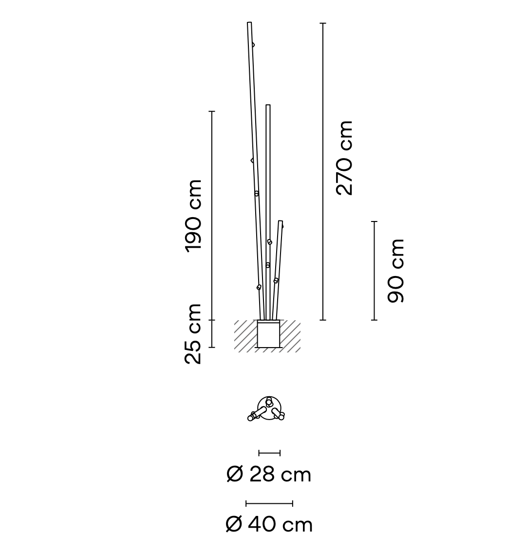 Bamboo Floor, 9 Beam, Oxide, LED, 18.9W, On/Off, IP66