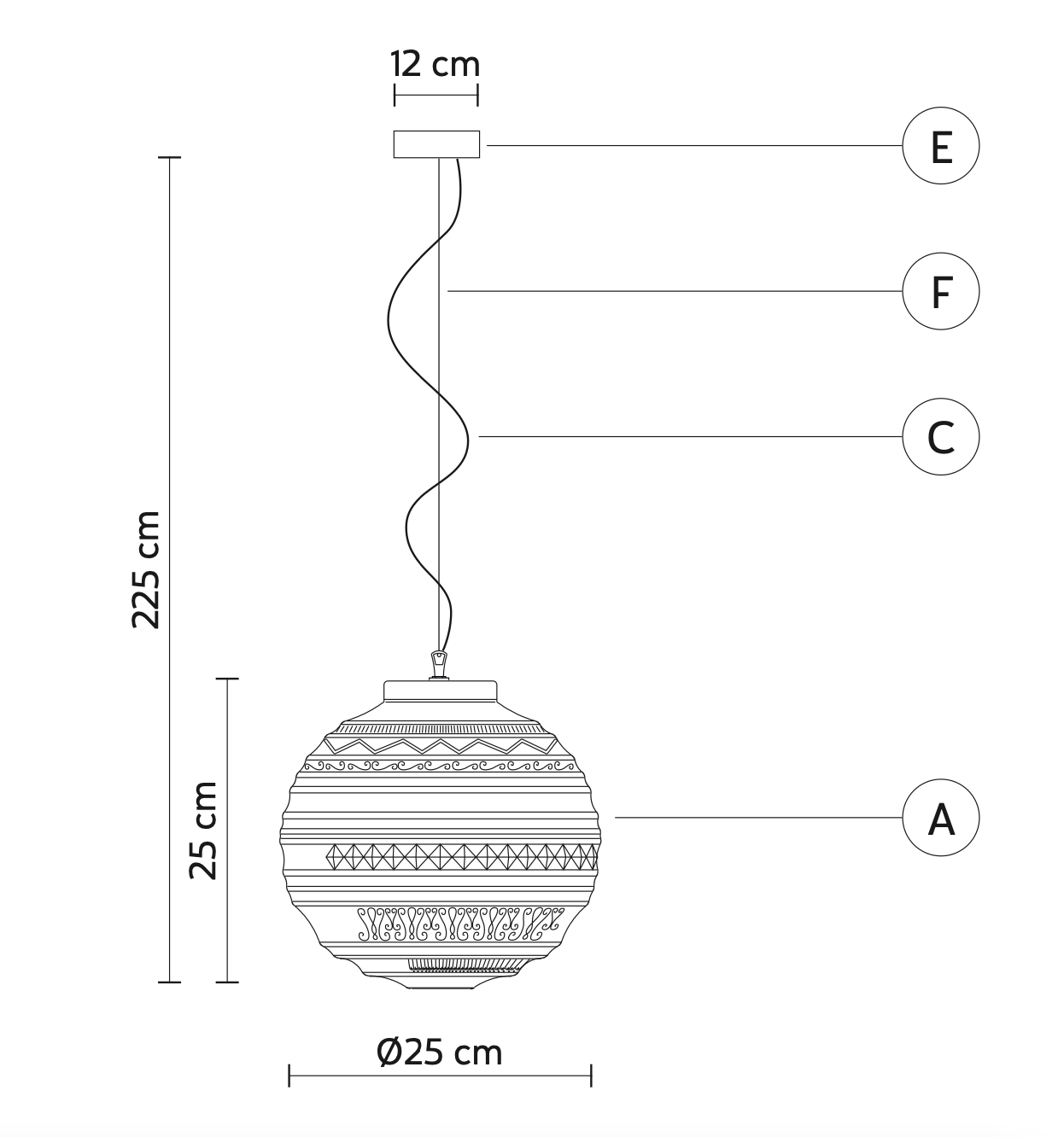 Braille Pendant, 25 cm, White Textured Glass with Black Base, E14, Triac Dim, IP20