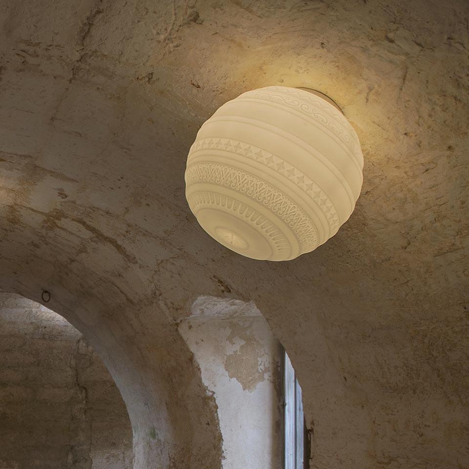 Braille Ceiling, 25 cm, White Textured Glass with Black Base, E14, Triac Dim, IP20