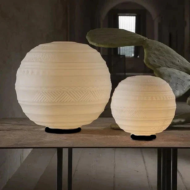 Braille Table Lamp, 40 cm, White Textured Glass with Black Base, E27, IP20