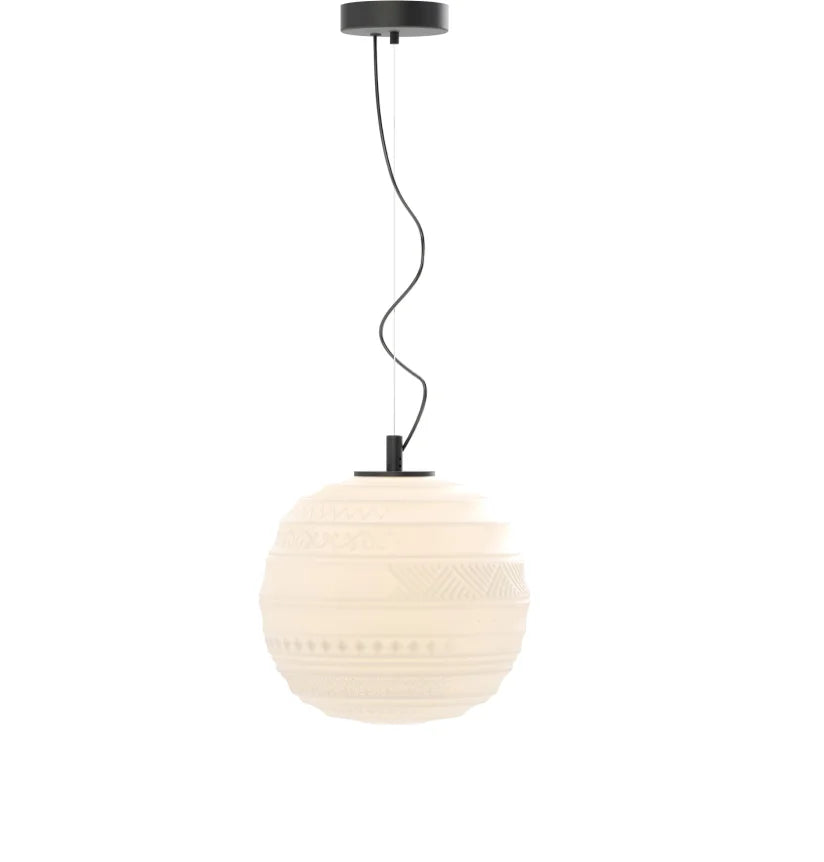 Braille Pendant, 25 cm, White Textured Glass with Black Base, E14, Triac Dim, IP20