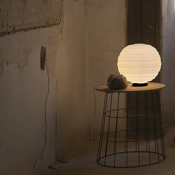 Braille Table Lamp, 25cm, White Textured Glass with Black Base, E14, IP20