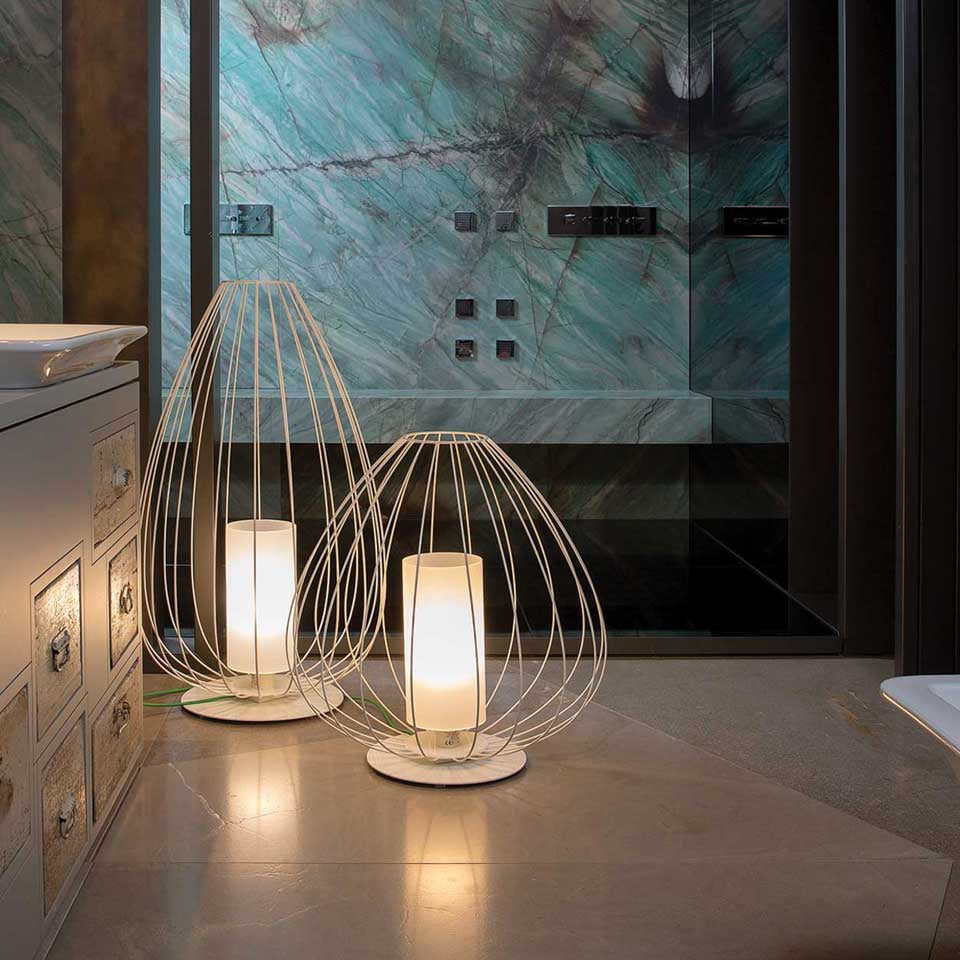 Cell Floor Lamp, Wide, 89 cm H, Bronze Metal with White Poly, E27, IP65
