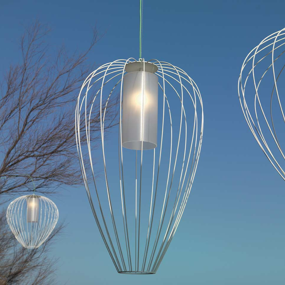 Cell Pendant Lamp, Wide, 87 cm H, Bronze Metal with White Poly, E27, IP65