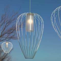 Cell Pendant Lamp, Tall, 88 cm H, White Metal with White Poly, E27, IP65