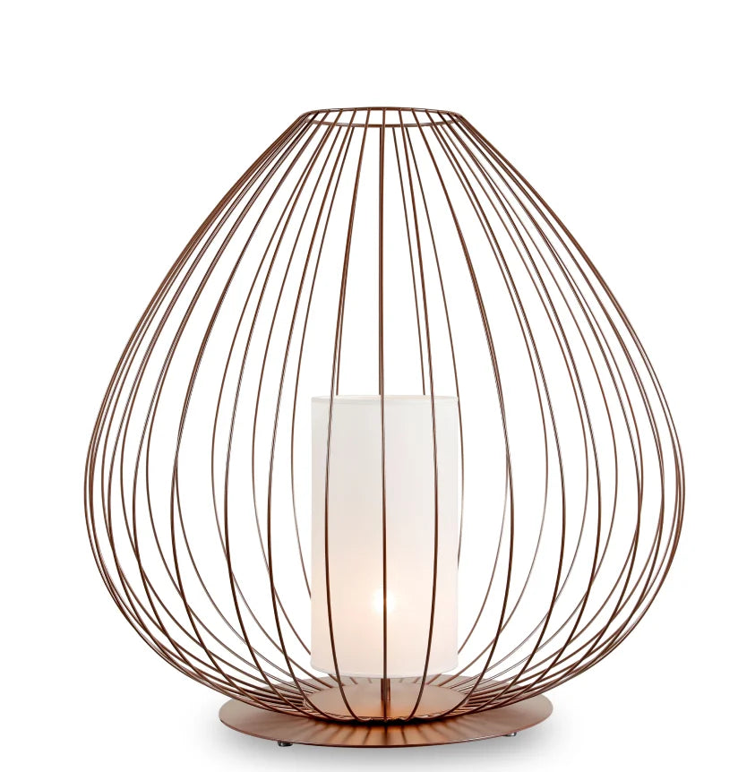 Cell Floor Lamp, Wide, 89 cm H, Bronze Metal with White Linen, E27, IP20