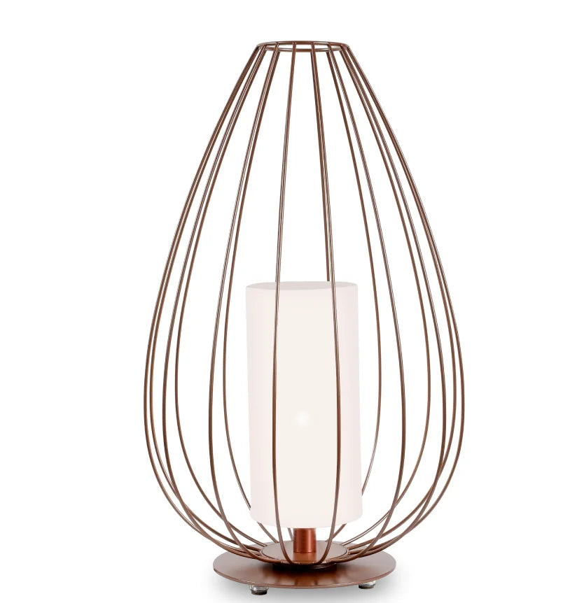 Cell Floor Lamp, Tall, 88 cm H, Bronze Metal with White Linen, E27, IP20