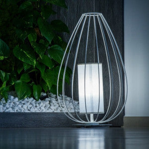 Cell Table Lamp, Tall, 58 cm H, Bronze Metal with White Linen, E27, IP20