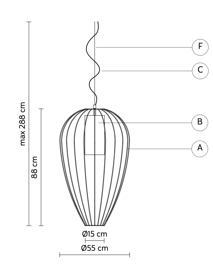 Cell Pendant Lamp, Tall, 88 cm H, Bronze Metal with White Poly, E27, IP65