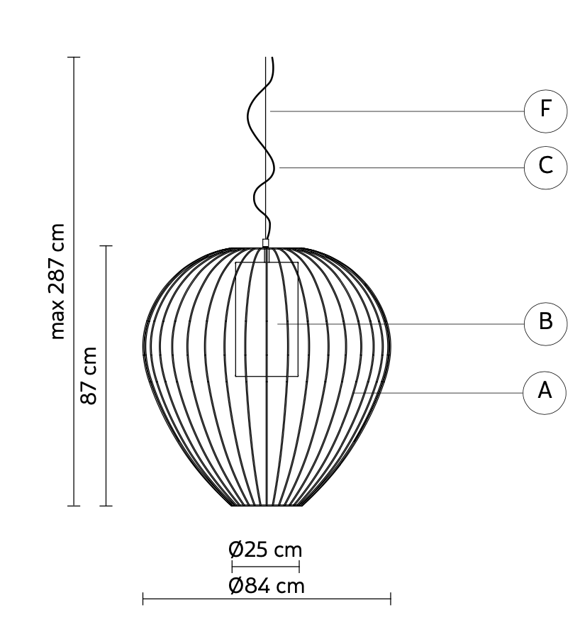 Cell Pendant Lamp, Wide, 87 cm H, Bronze Metal with White Poly, E27, IP65
