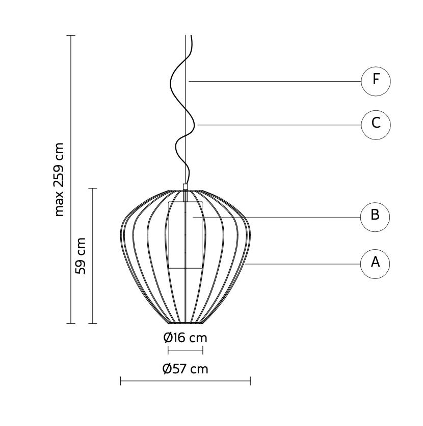 Cell Pendant Lamp, Wide, 59 cm H, Bronze Metal with White Poly, E27, IP65