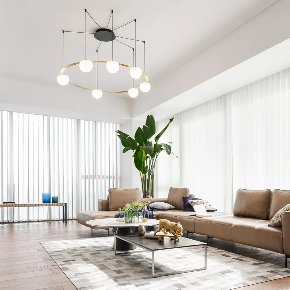 Circ Round Pendant, 7 Lights, White Glass with Black Hardware, Surface Mount, LED, Triac Dim, IP20