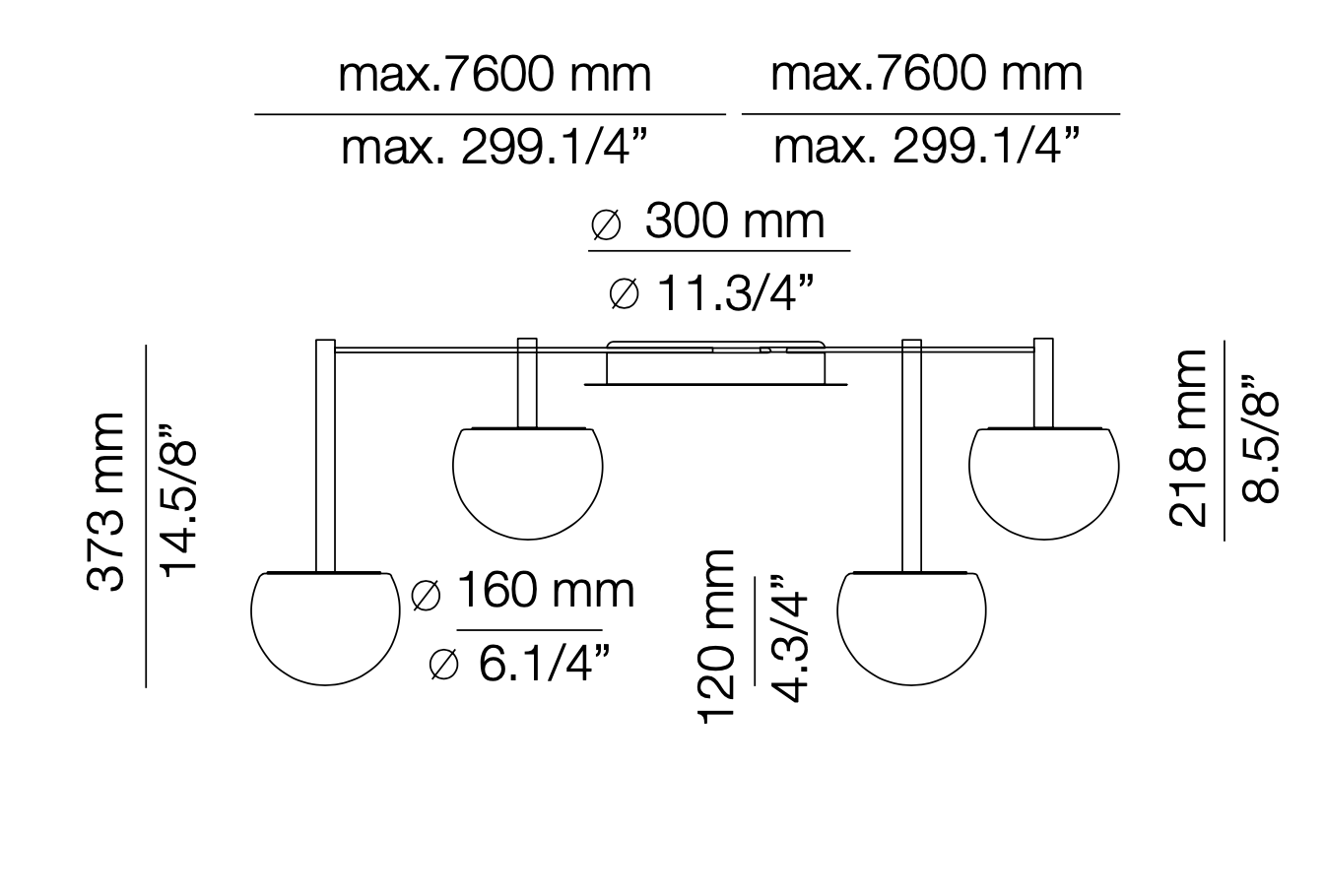 Circ Radial Ceiling, 4 Light, Surface Mount, LED, IP20