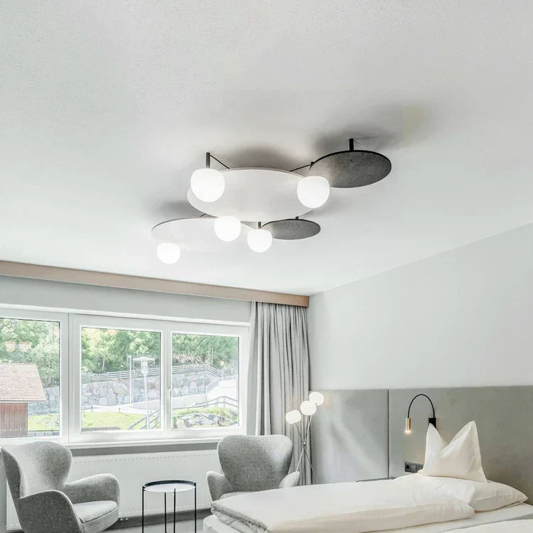 Circ Acoustic Ceiling, 5 Light, White Glass with Grey Panels, LED, IP20