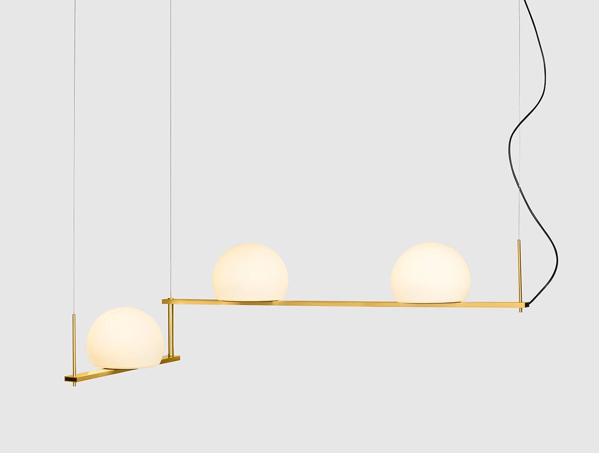 Circ Linear Pendant, Adjustable, 3 Lights, White Glass with Gold Hardware, Recessed Mount, LED, Triac Dim, IP20