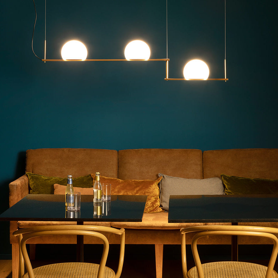 Circ Linear Pendant, 2 Lights, White Glass with Gold Hardware, Surface Mount, LED, Triac Dim, IP20