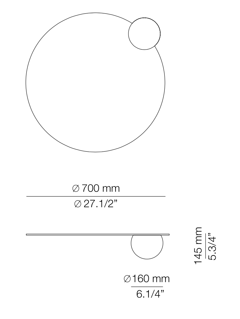 Circ Mirror Light, 70 cm ø, LED, Triac Dim, IP44
