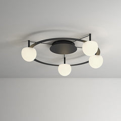 Circ Round Ceiling, 4 Lights, White Glass with Black Hardware, Surface Mount, LED, Triac Dim, IP20