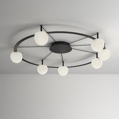 Circ Round Ceiling, 7 Lights, White Glass with Black Hardware, Surface Mount, LED, Triac Dim, IP20