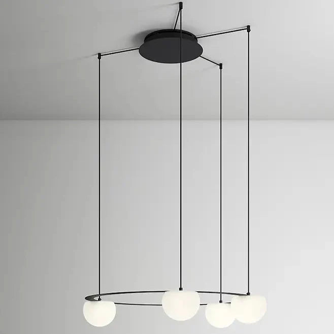 Circ Round Pendant, 4 Lights, White Glass with Black Hardware, Surface Mount, LED, Triac Dim, IP20