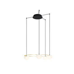 Circ Round Pendant, 4 Lights, White Glass with Gold Hardware, Surface Mount, LED, Triac Dim, IP20