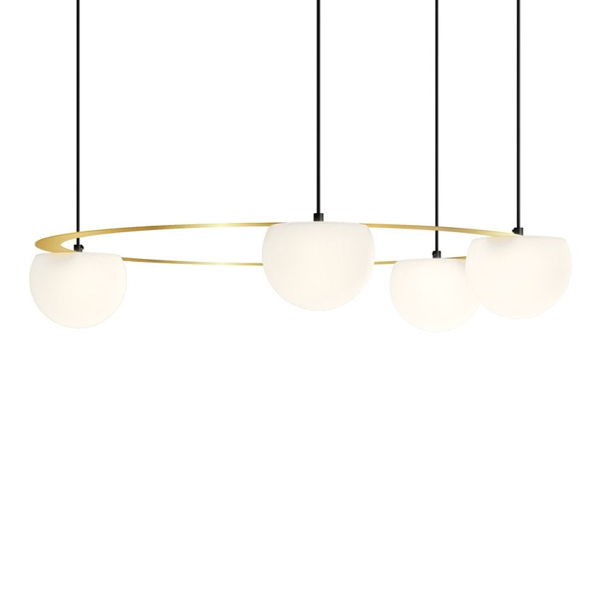 Circ Round Ceiling, 4 Lights, White Glass with Gold Hardware, Recessed Mount, LED, Triac Dim, IP20