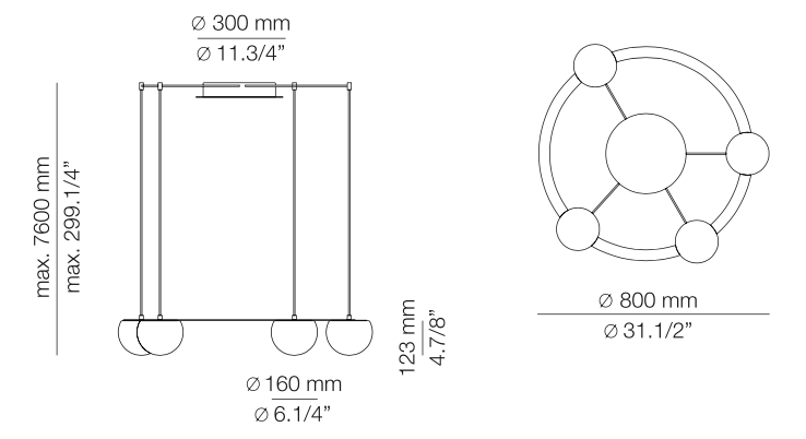 Circ Round Ceiling, 4 Lights, White Glass with Black Hardware, Surface Mount, LED, Triac Dim, IP20