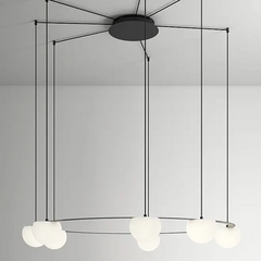 Circ Round Pendant, 7 Lights, White Glass with Black Hardware, Surface Mount, LED, Triac Dim, IP20